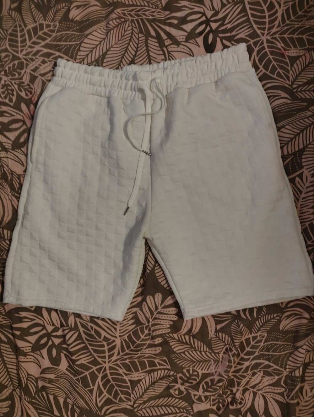 C-NET White Linen Blend Drawstring Shorts Medium Casual Summer Beach Lounge